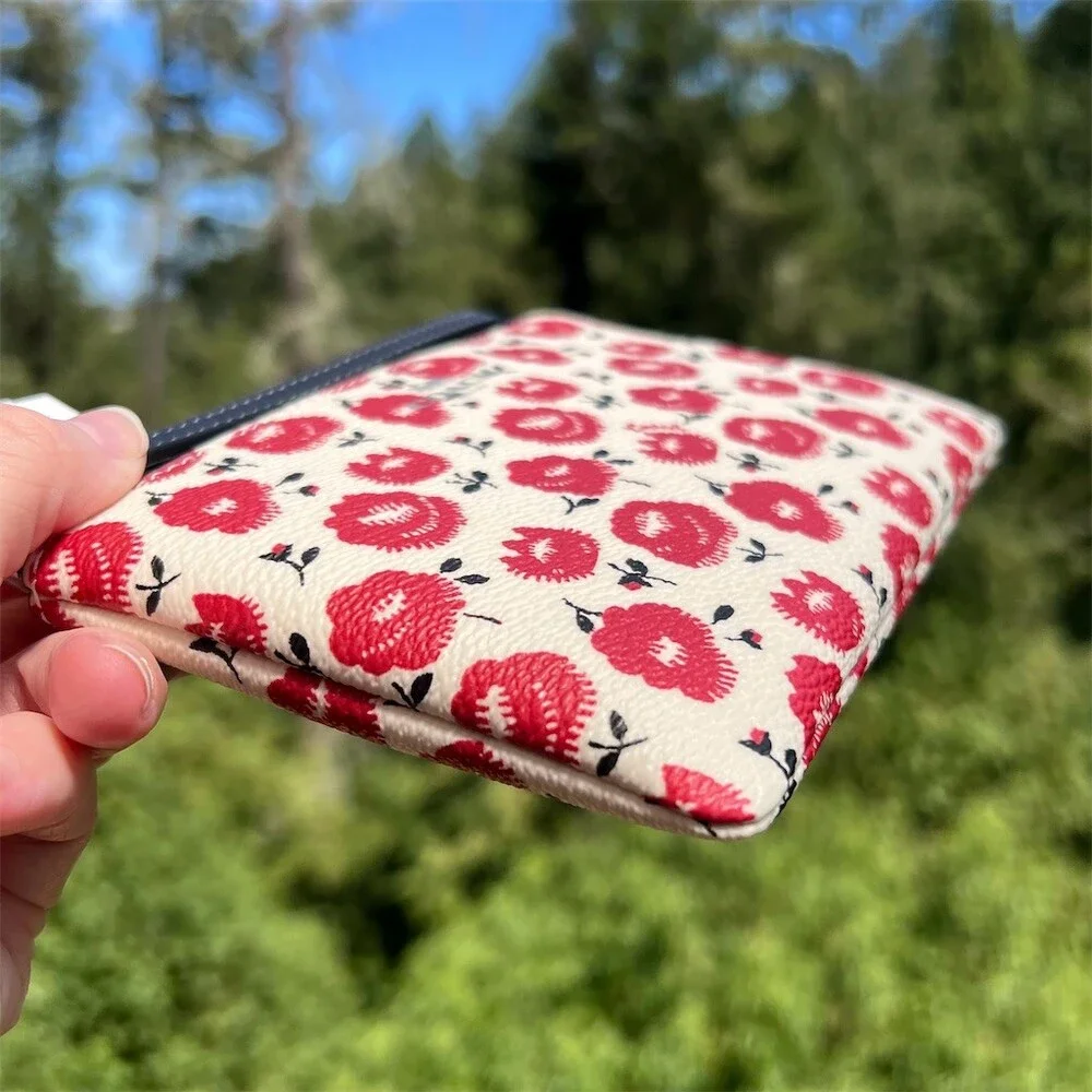 COACH Signature Canvas Rose Print Wristlet Wallet Clutch Silver Hardware NWT